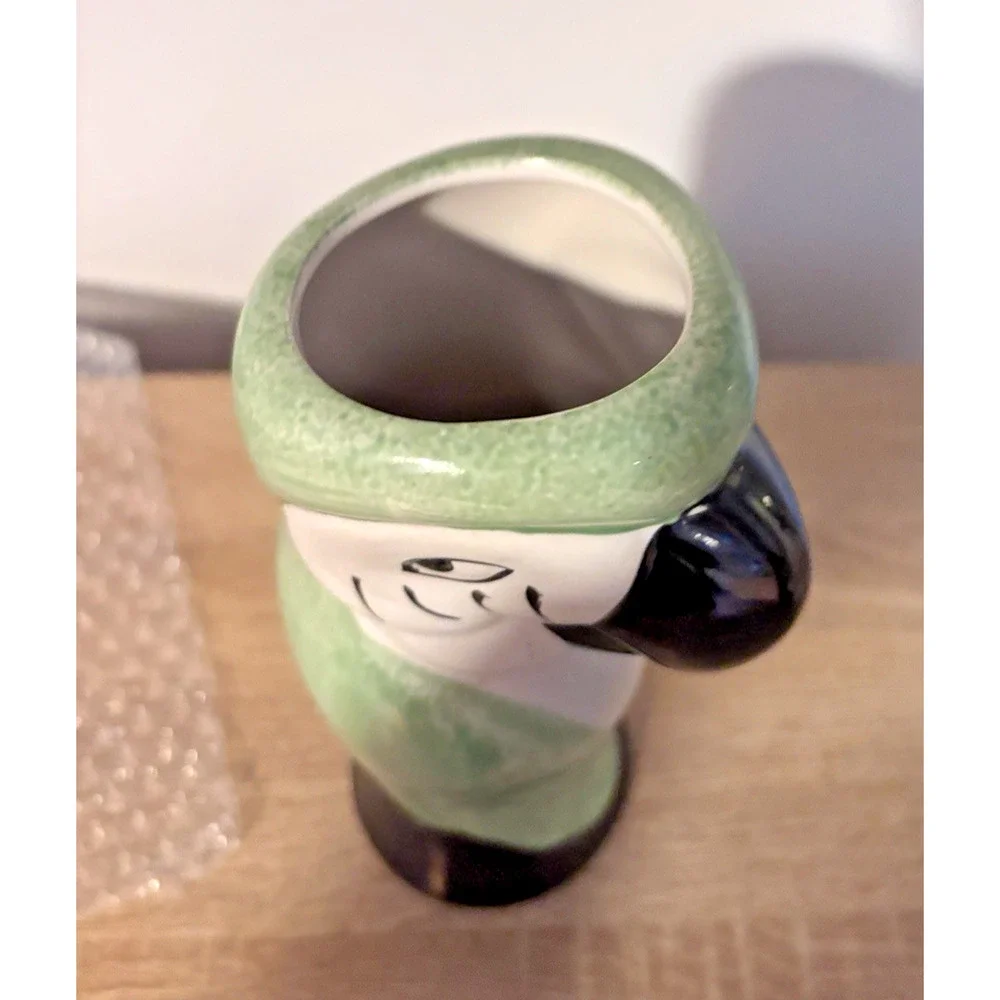 Ceramic Macaw Parrot 8” Vase light Green Tiki Mug